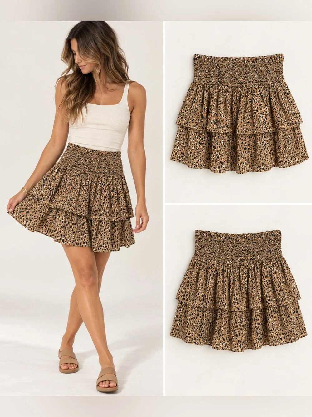 Dolan Left Coast Anthropologie Leopard Smocked Tiered Mini Skirt Large